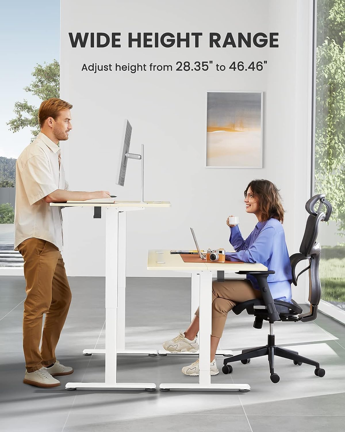 ErGear Height Adjustable Electric Standing Desk, 48 x 24 Inches Sit Stand up Desk, Memory Computer Home Office Desk with Two-Piece Desktop (Natural)