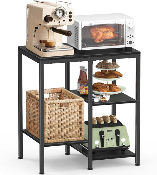 Kitchen Microwave Stand,4-Tier Adjustable Bakers Rack,Multi-Purpose Kitchen Storage Cart for Coffee Station,Space-Saving Metal Appliance Shelf for Living Room (Coal-Black)