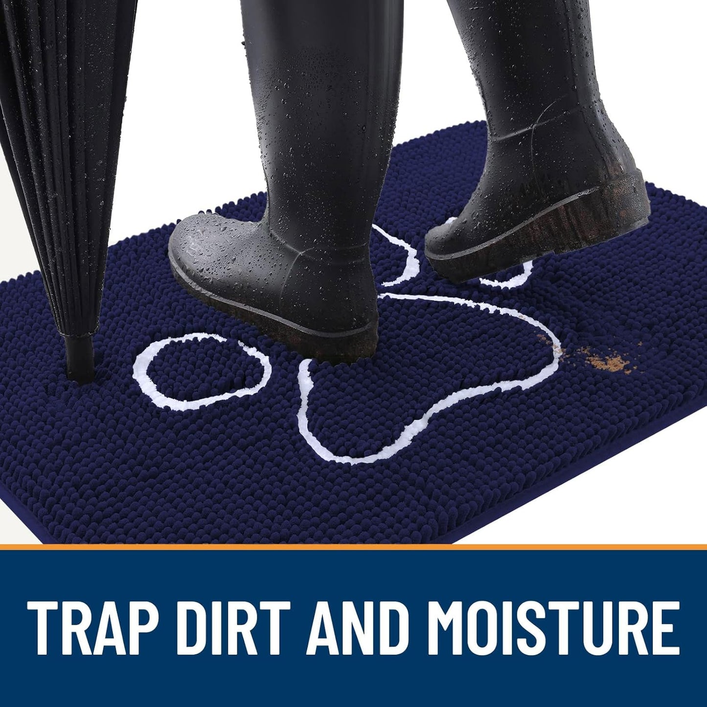 OLANLY Door Mat for Muddy Dog Paws 47x24, Ultra Absorbent Chenille Mud Doormat with Paw Print Design, Non-Slip Washable Doormat for Indoor Entryway, Quick-Dry Pet Bed Mats for Dirty Dogs, Navy Blue