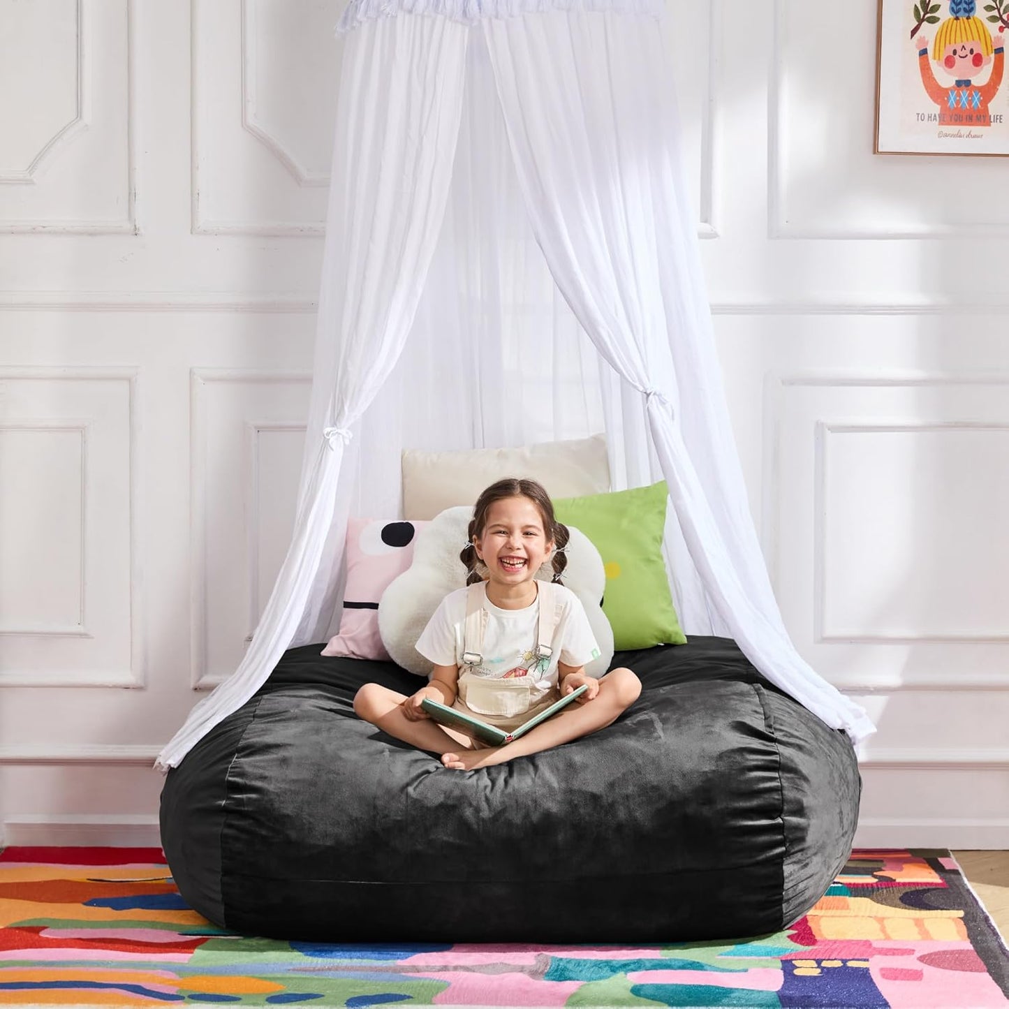 Hobestluk 3FT Bean Bag Chair Large Beanbag with Removable Cover Adult Bean Bag Chair with Portable Handle Desgin for Living Room Bedroom (Black, 3FT)