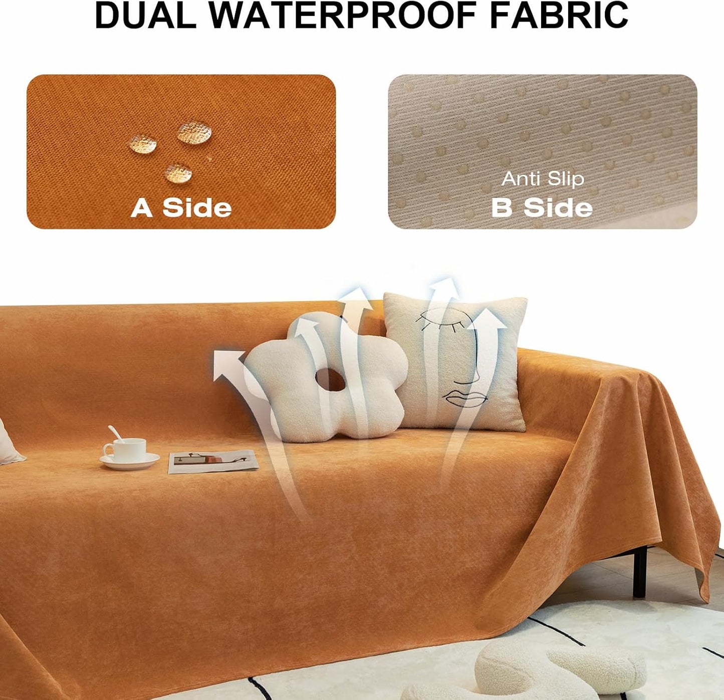 STACYPIK Waterproof Orange Couch Cover for Dogs, Washable Sofa Cover for 2 Cushion Couch, Anti-Cat Scratch Furniture Protector, Anti-Slip Pet Couch Protector,Tear Resistant Futon Cover-71X90IN