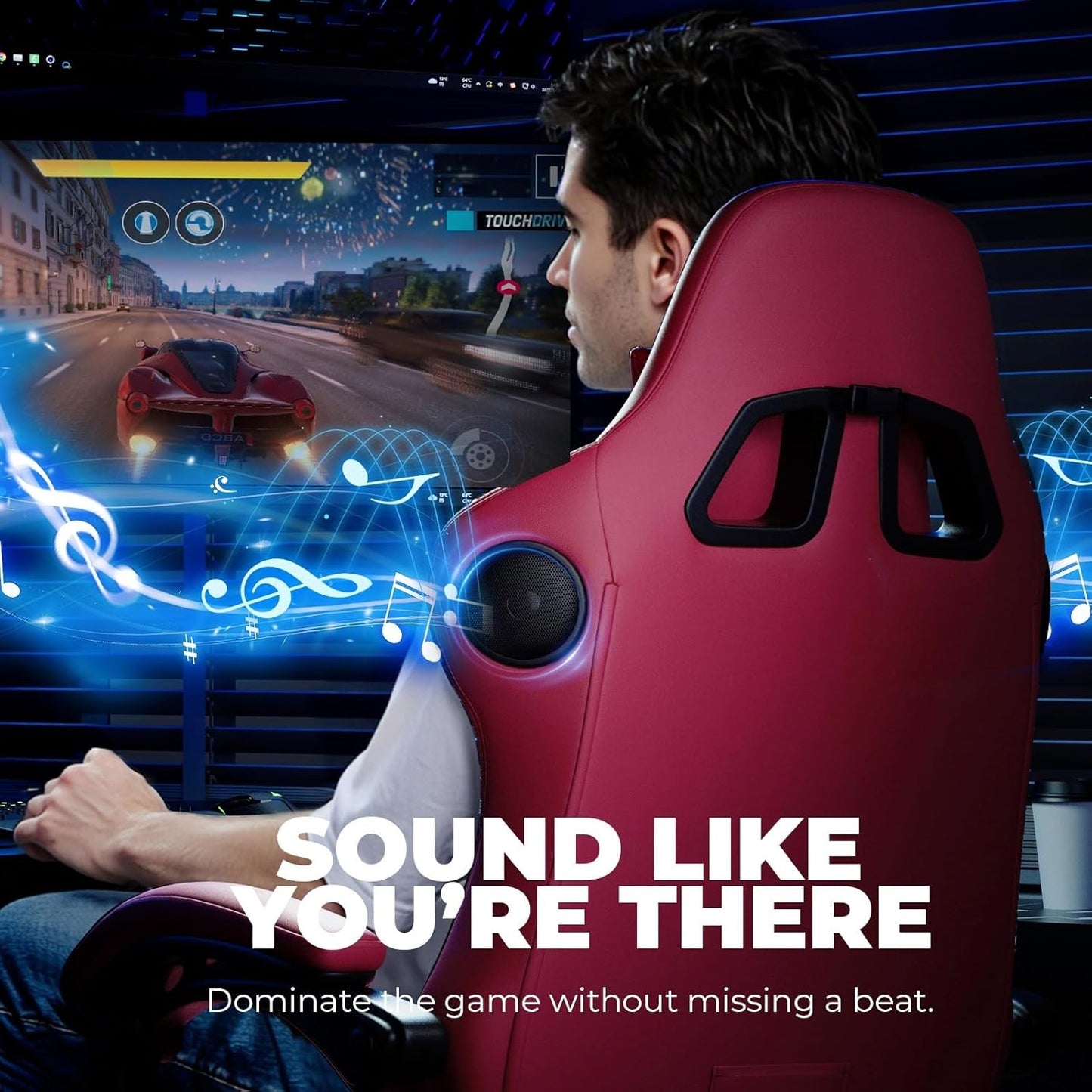 GTPLAYER ACE-PRO Music Gaming Chairs – Built-in Speakers, App Support & Bluetooth Control, Footrest & Pocket, Gamer Chair for Adults, Wine Red