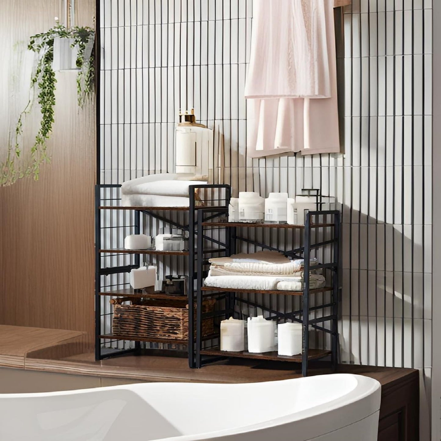 4 Shelf Bookshelf,Metal＆Wood Short Book Shelf,Small Bookcase for Small Spaces Bedroom Office Kitchen Living Room (Black,11.2"x 16.4"x 31.9")