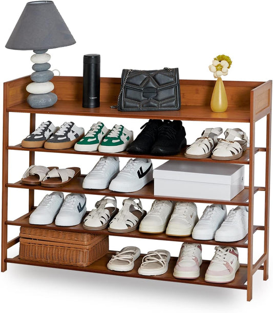 Bamboo Shoe Rack Organizer, 5 Tier Shoe shelf Storage Organizer, For Entryway, Hallway, and Closet (Brown-39.4")