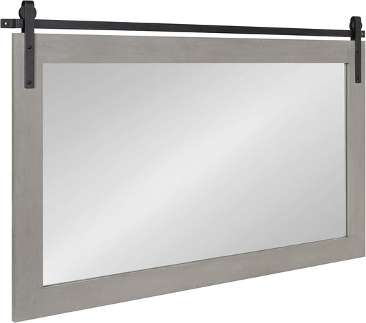 Kate and Laurel Cates Farmhouse Horizontal Wood Framed Wall Mirror, 40 x 26, Gray, Barn Door-Inspired Rustic Mirrors for Wall