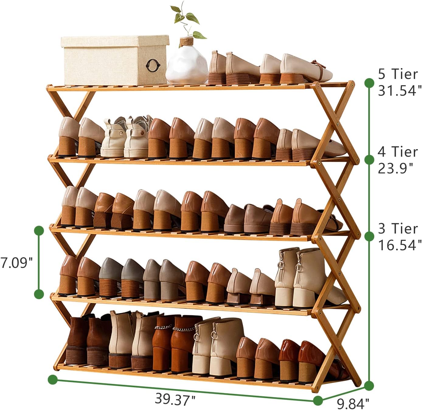 Choclaif Free Standing Shoe Racks for Closet, Shoe Shelf Bamboo Shoe Rack for Bedroom, Entryway Hallway Closet Living Room Organizer（4 Tier）