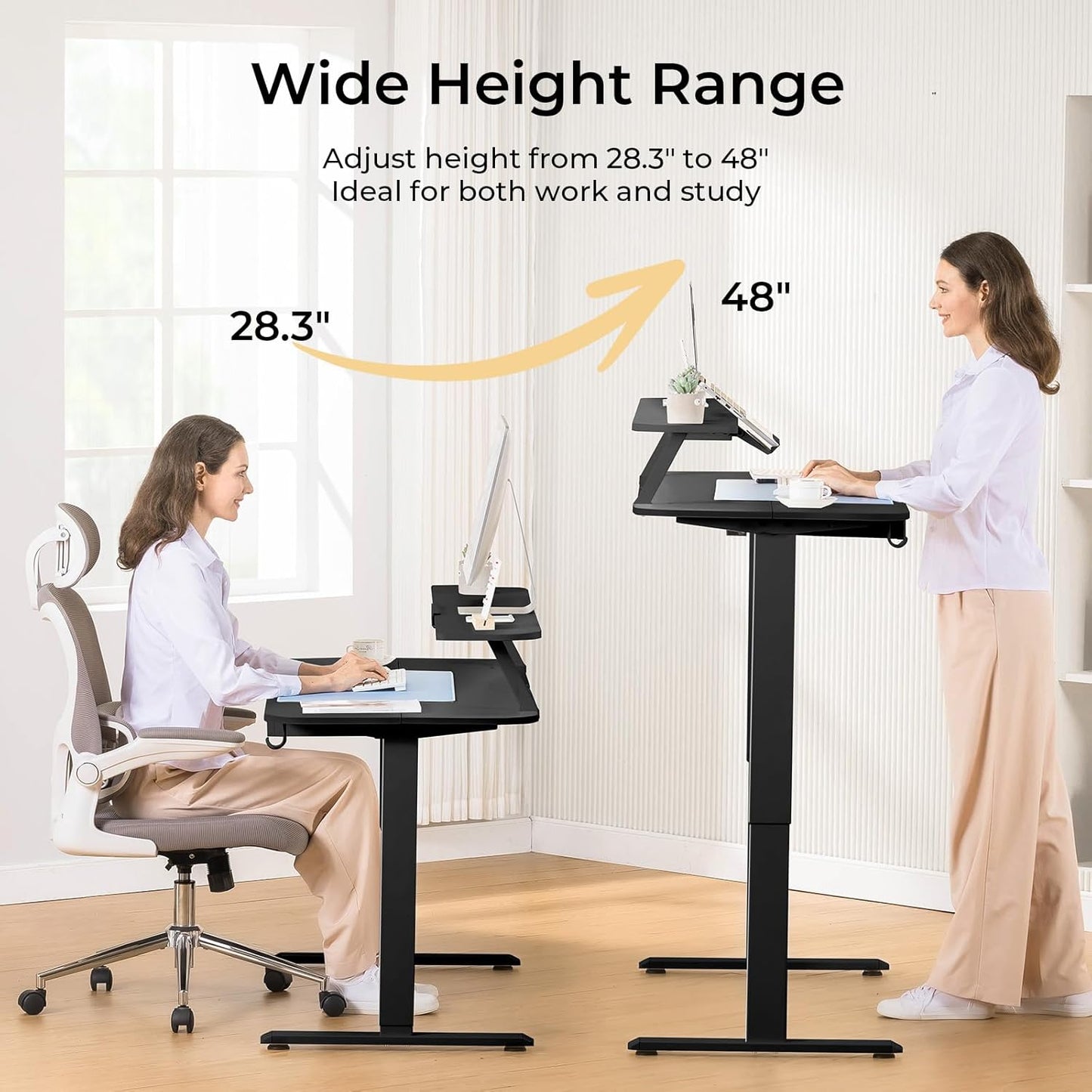 COMHOMA Electric Standing Desk with Drawers, 48 x 24'' Sit Stand up Desk with Monitor Stand, Laptop Stand, Height Adjustable Ergonomic Home Office Computer Desk with Memory Preset Controller (Black)