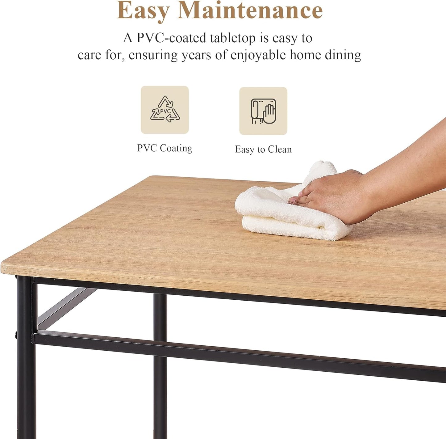 VECELO 5-Piece Kitchen Dining Table Set, Wood Tabletop & Heavy-Duty Metel Frame, Rectangle Dinette with 4 Chairs for Small Space, Breakfast Nook, Natural & Black