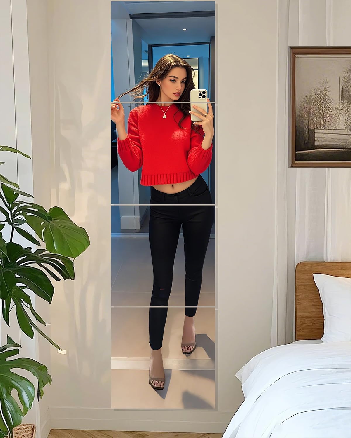 Glass Wall Mirror Tiles 12" x 12" Frameless Full Length Mirror Wall Mounted Full Body Mirrors for Bedroom Home Gym Door Bathroom (4PCS)