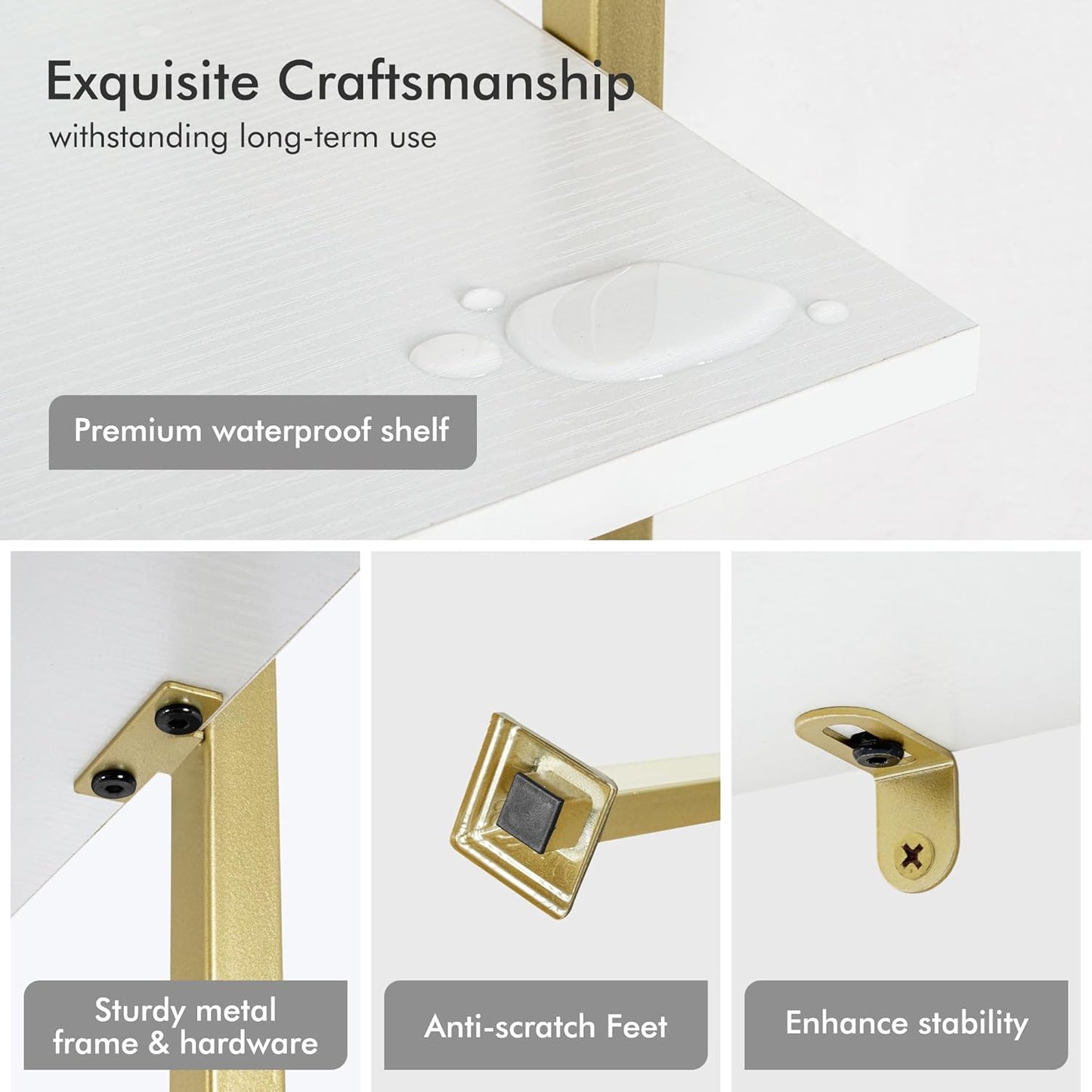 Axeman 5-Tier Ladder Bookcase, Tall Narrow Bookshelf for Small Spaces, Modern Book Storage Organizer Case Open Shelves for Living Room, Bedroom，Office, Library, Gold and White