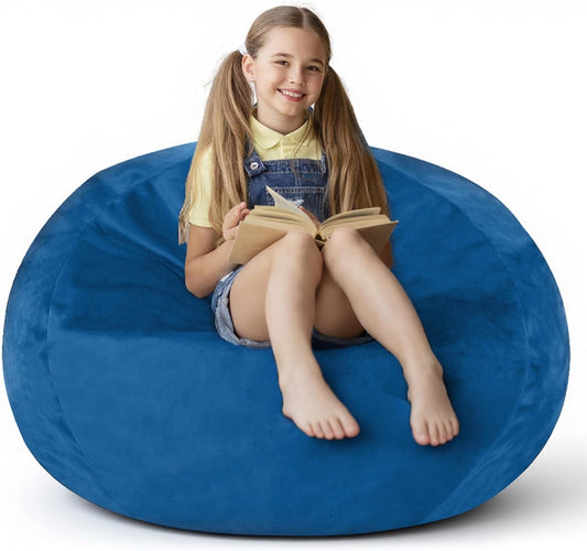 2FT Bean Bag Chair with Ultra Soft Velvet Cover Bean Bag Sofa with Memory Foam Bean Bag Chairs with Large Size Lazy Sofa for Dorm Office Living Room Bedroom Blue 2'