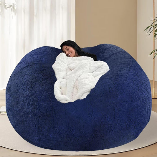 BCU 7FT Big Bean Bag for Adults Kids Without Filling Oversized Bean Bag Chair Cover for Stuffed Animal Storage, Blue