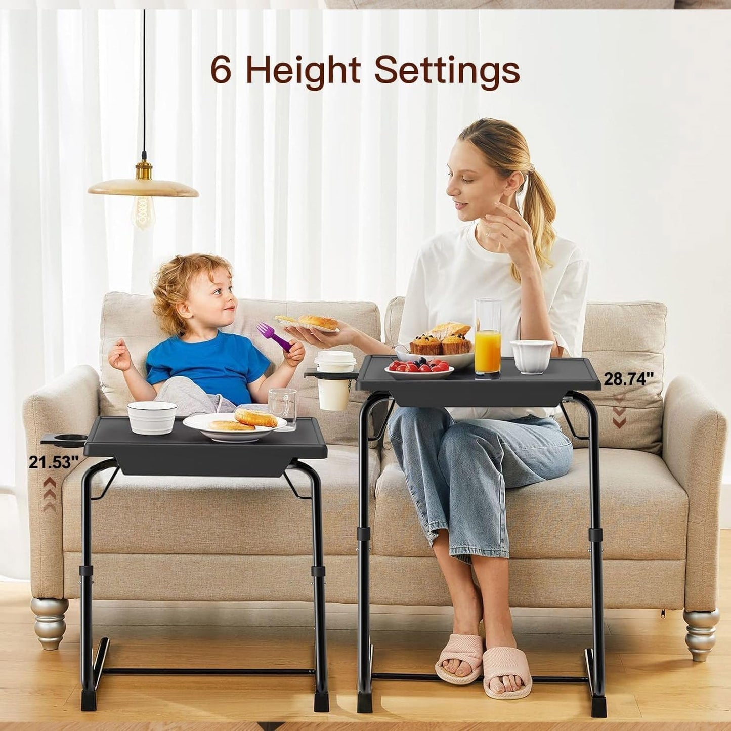 Adjustable TV Tray Set of 2 - TV Dinner Tray on Bed & Sofa, Comfortable TV Tray Table with 6 Height & 3 Tilt Angle Adjustments by HUANUO (2 Pack)