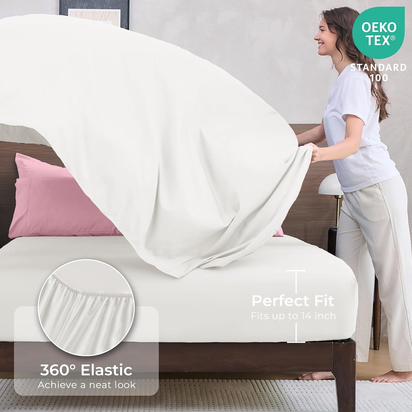 HEVUMYI Queen Comforter Set - 7-Piece All Season Bed in a Bag Queen, Ultra Soft Bedding Set with Comforter, Flat Sheet, Fitted Sheet, Pillowcases, Pillow Shams, Pink & Ivory