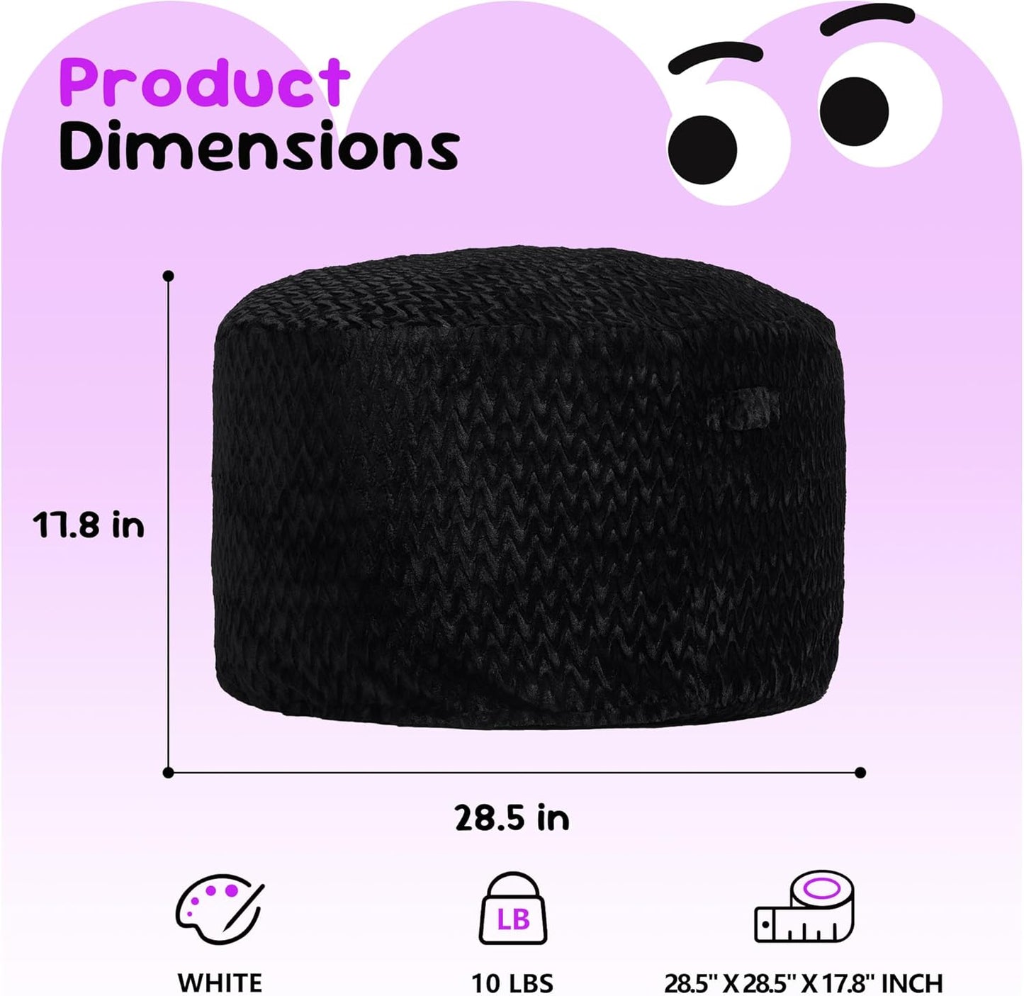 Hobestluk Bean Bag Chairs 2.5FT Bean Bag Chair with Memory Foam Filled & Chevron Plush Fur Cover Small Bean Bag Chairs for Playroom, Living Room, Bedroom (Black)