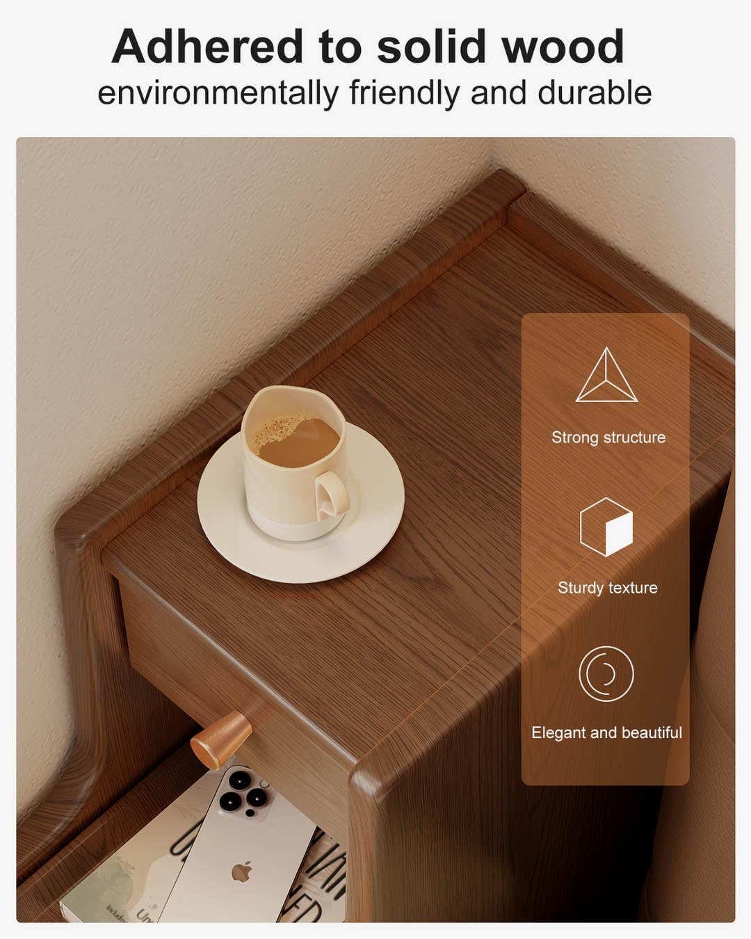 Narrow Nightstand with 3 Drawers,Solid Wood Small Nightstand Walnut, Modern Small Bedside Tables for Bedroom(Fully Assembly)