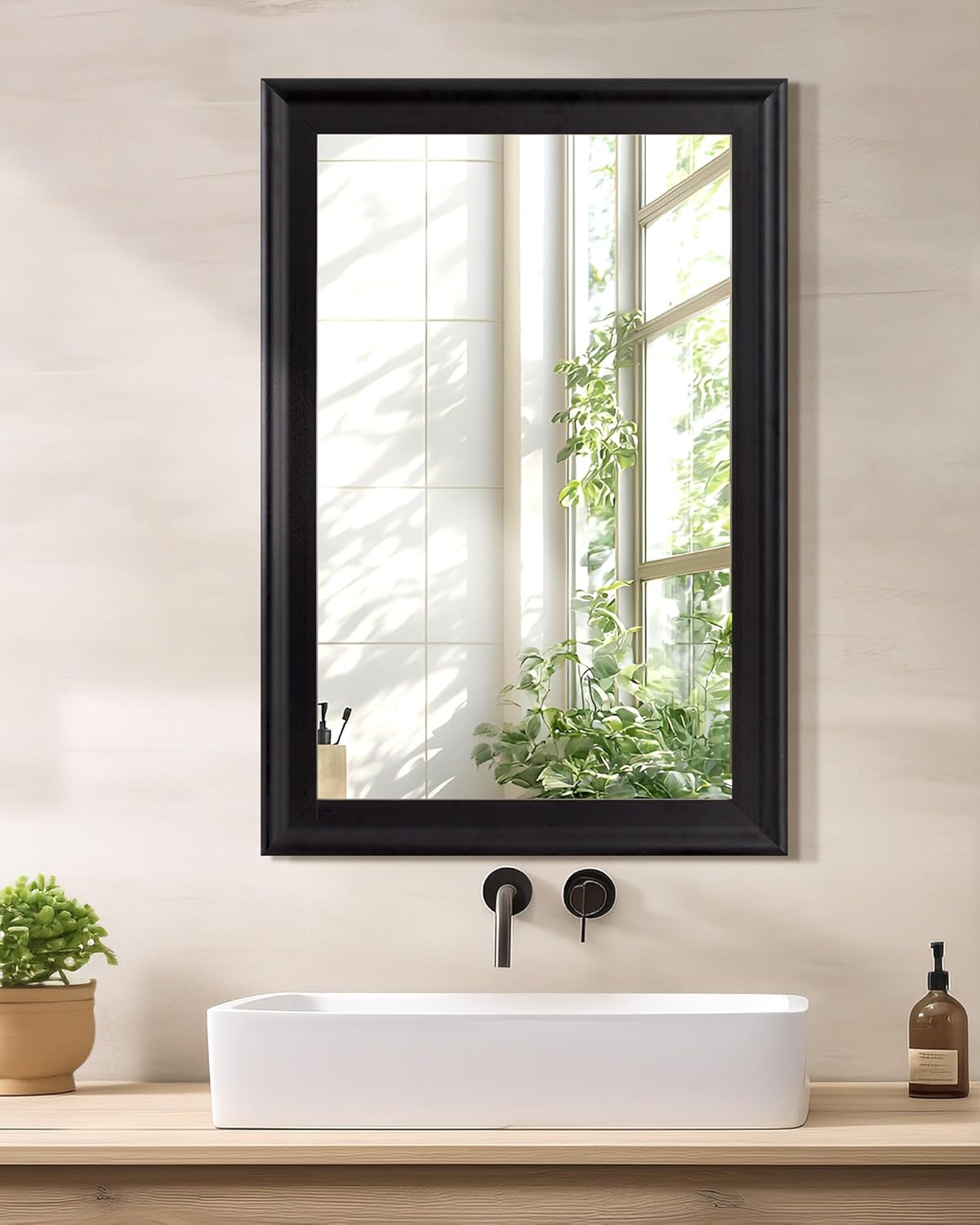 CULER Black Wood Wall Mirror for Bathroom,Rectangle Rustic 24 x 36 inch Hanging VanityMirrors with Wooden Frame for Living Room,Bedroom,Entryway