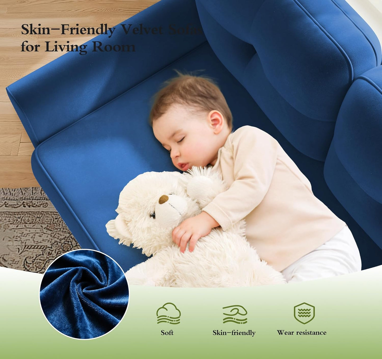 Small Sofa Couch, 48" Loveseat Sofa, Soft Velvet Love Seat Couches, Small Couch for Bedroom with 21" Deep Seat, Comfy Couches for Living Room, Tool-Free Setup Sofas for Living Room, Dark Blue