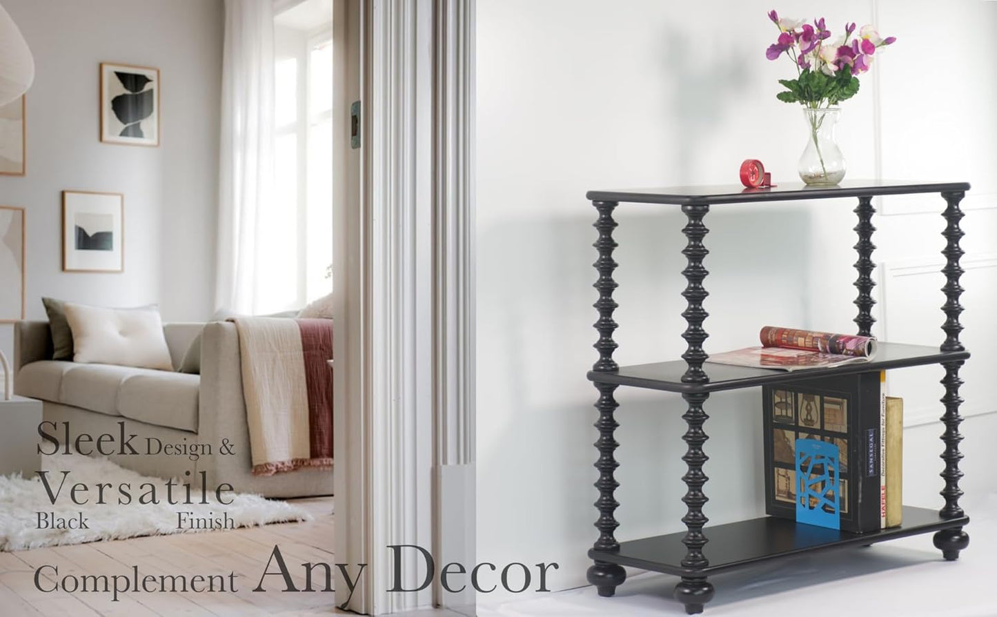 Book Shelf Black Bookcase - 3 Tier Bookshelf 31 Inches Wide - Book Shelves for Office Home Office Organization - 3 Shelf Bookshelf Printer Table - 3 Tier Shelf Living Room Storage Organizer