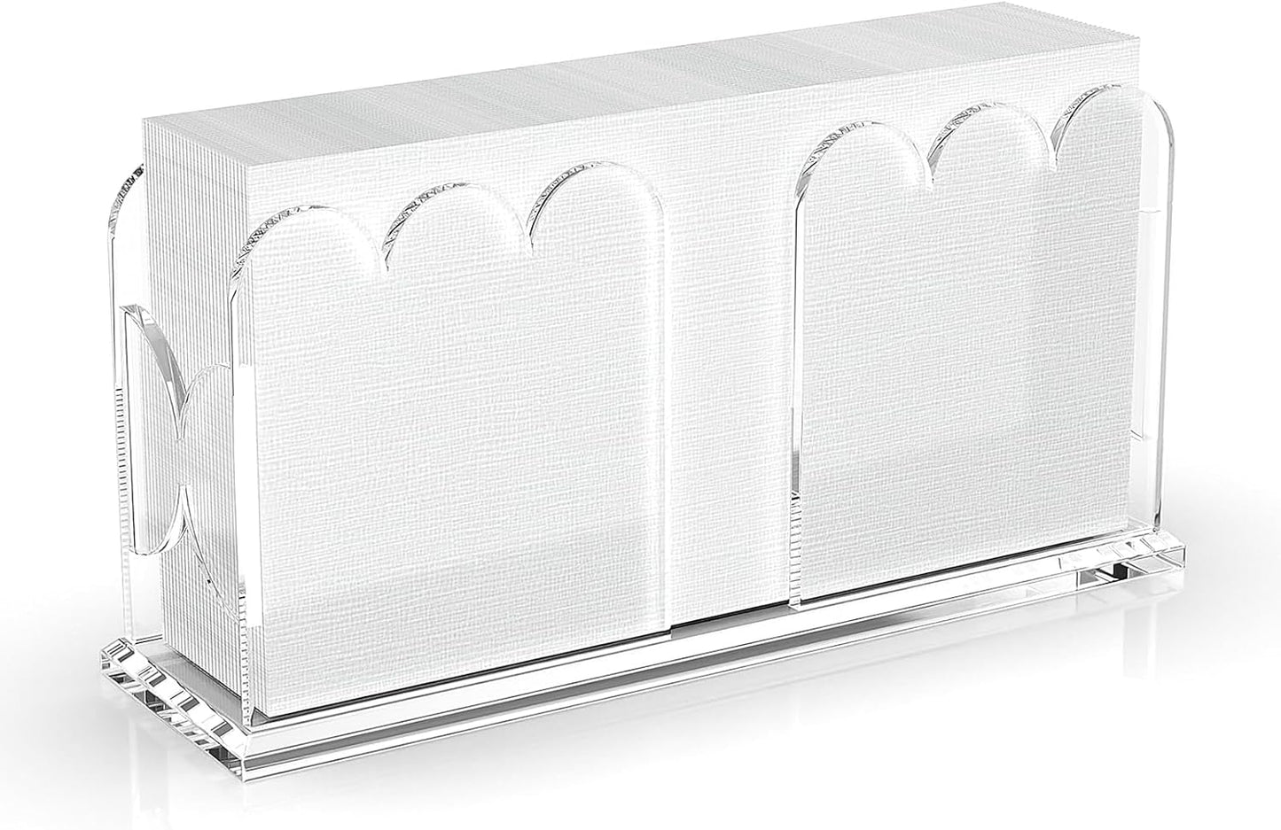 LUGUNU Acrylic Napkin Holder-Clear Scalloped Napkin Dispenser for Bathroom, Kitchen, Dining Room–Stylish Guest Hand Towel & Disposable Paper Holder for Weddings, Hotels, and Home Decor