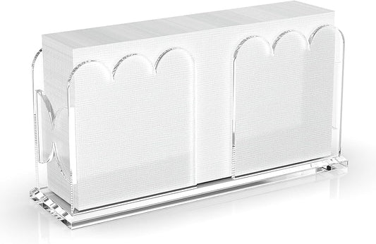 LUGUNU Acrylic Napkin Holder-Clear Scalloped Napkin Dispenser for Bathroom, Kitchen, Dining Room–Stylish Guest Hand Towel & Disposable Paper Holder for Weddings, Hotels, and Home Decor