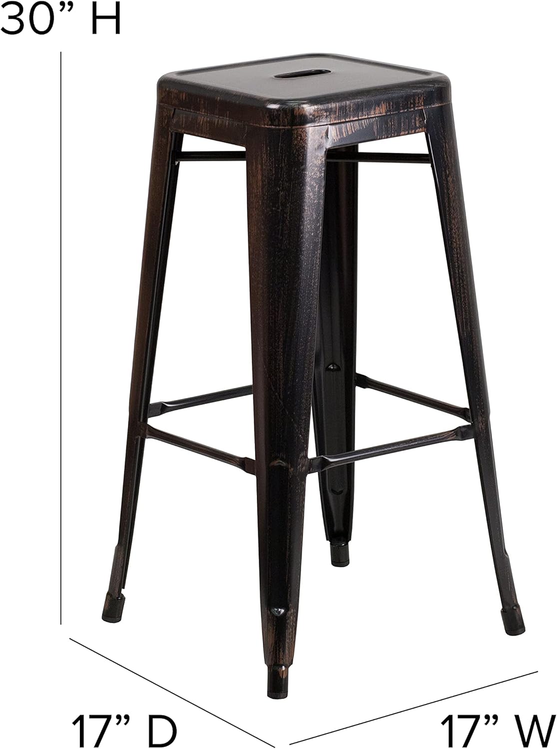Flash Furniture Commercial Grade 30" High Backless Black-Antique Gold Metal Indoor-Outdoor Barstool with Square Seat