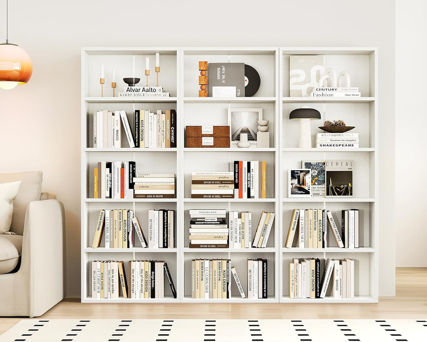 Casaottima 5-Tier Open Bookshelf and Bookcase, Floor Standing Display Storage Shelves for Living Room, Tall Book Shelf for Bedroom, Home Office, Dining Room, White