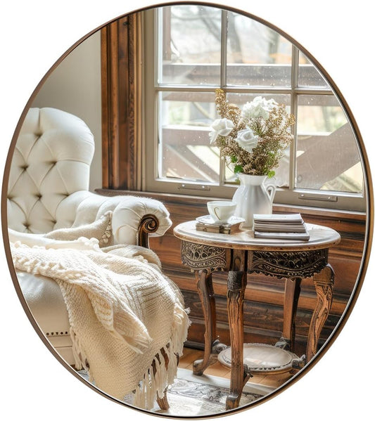 ANDY STAR Bronze Round Mirror 36 inch, Oil Rubbed Bronze Round Mirror in Metal Frame, Anti-Rust Large Bronze Vanity Mirror, HD Reflection, Wall-Mounted