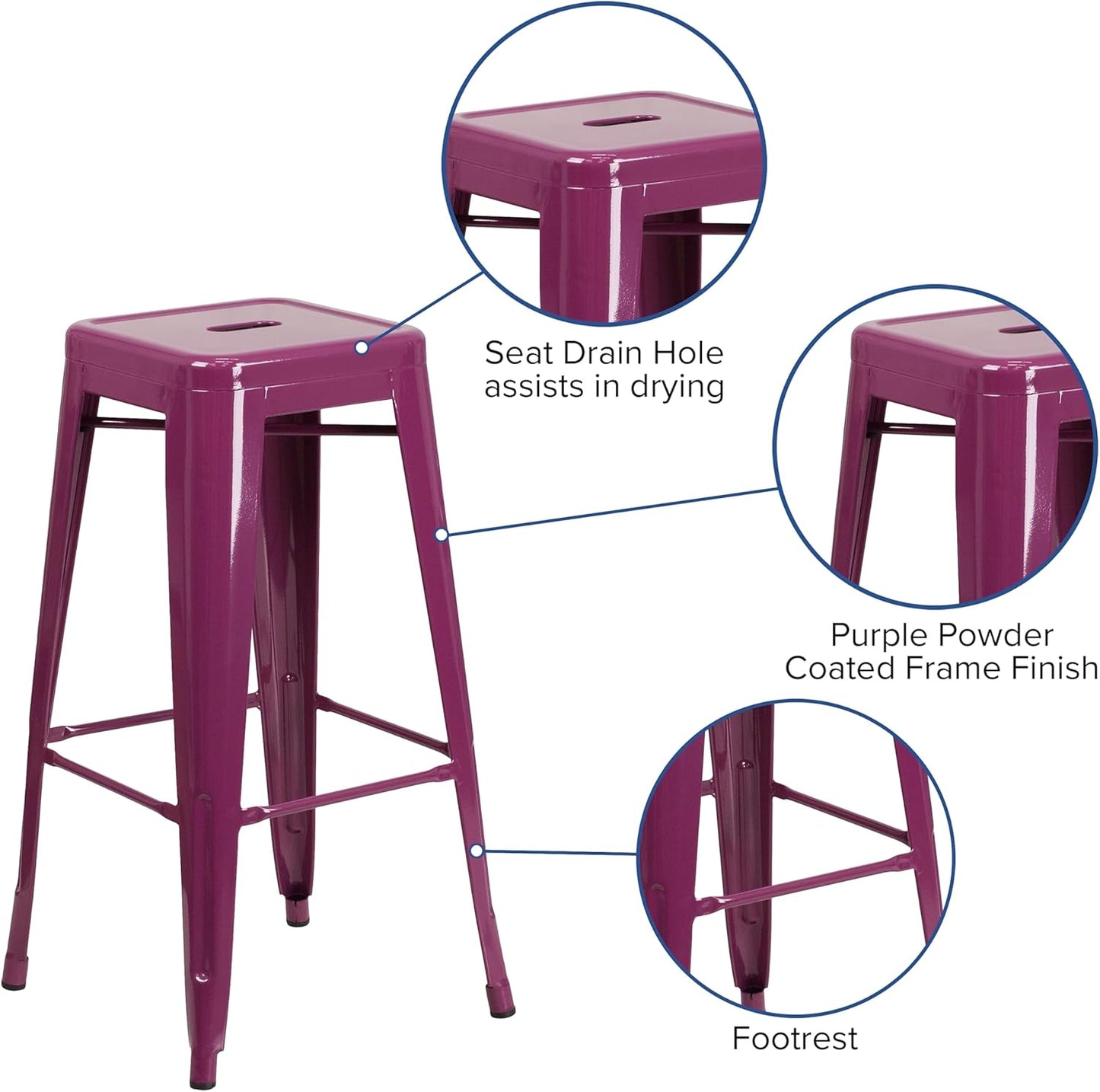 Flash Furniture Commercial Grade 30" High Backless Purple Indoor-Outdoor Barstool