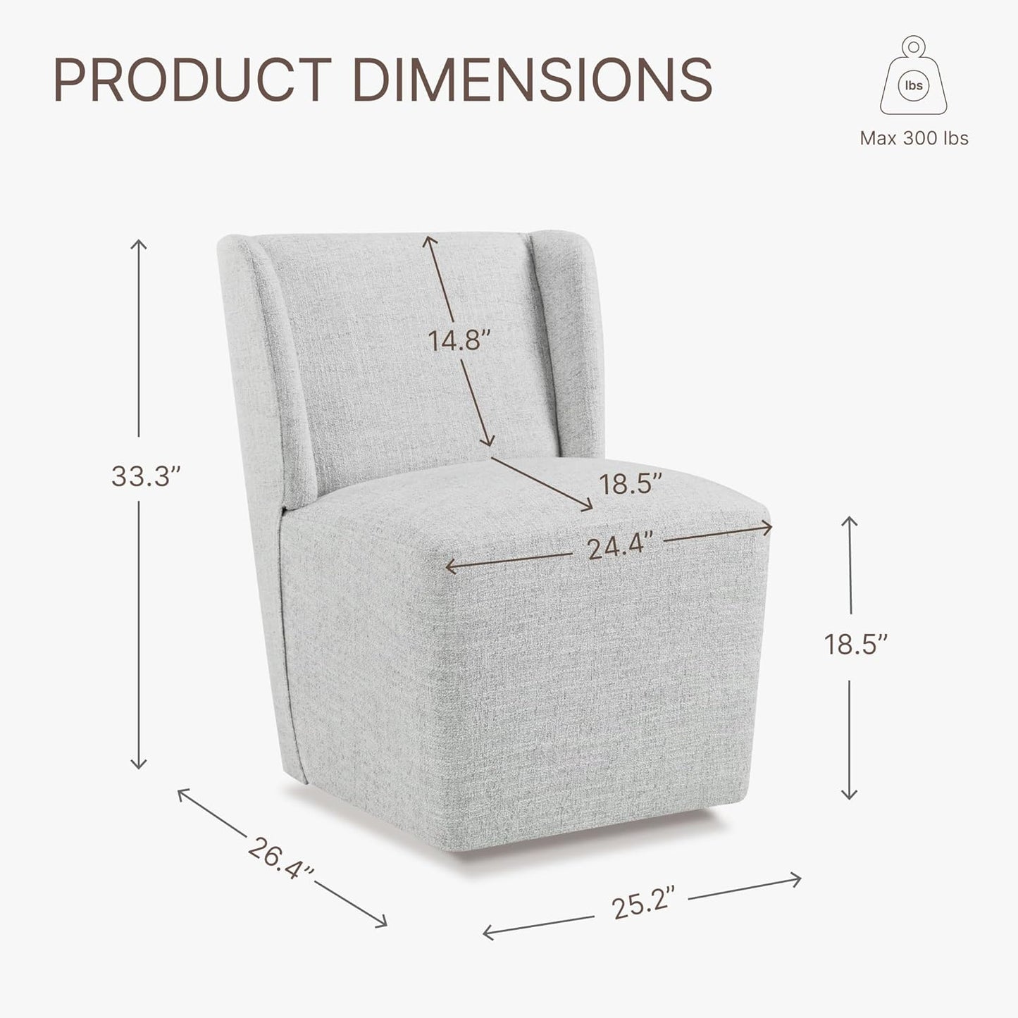 Dining Chairs with Casters Require Assembly Upholstered Wingback Single Sofa Armless Deskchair for Bedroom Waiting Room Kitchen Diningroom