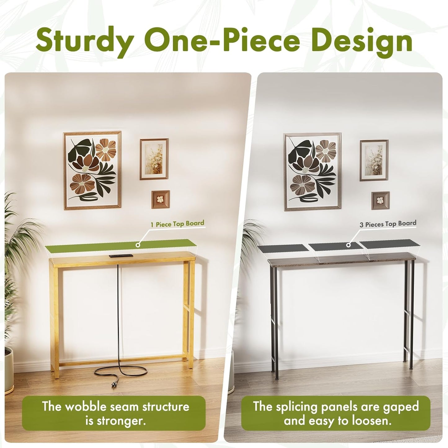 2 Pack Narrow Console Table Bamboo, 78.8" Long Entryway Tables with 2 Power Outlets and USB-C Ports, Couch Table Behind Sofa for Display, Hallway, Living Room, Bedroom, Foyer, Natural