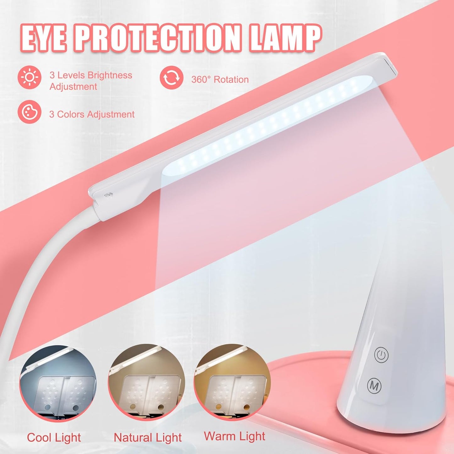 Rengue Kids Desk and Chair Set Height Adjustable Children School Study Desk and Chair with 55° Tiltable Desktop, 3 Mode & Brightness LED Lamps, Storage Drawer & Metal Hook for Boys Girls Gifts (Pink)