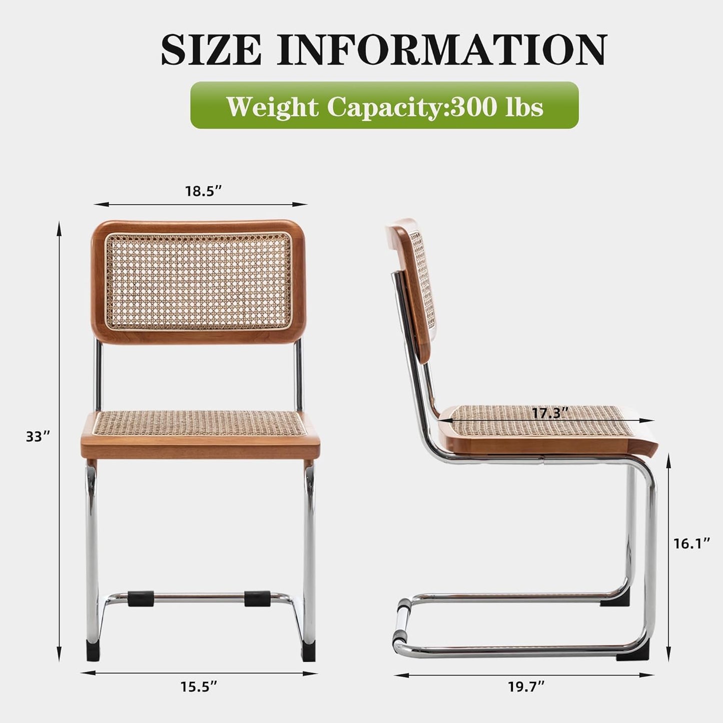 Rattan Dining Chairs Set of 2 Mid Century Modern Dining Room Chairs with Natural Rattan Woven Backrest with Metal Legs, Brown