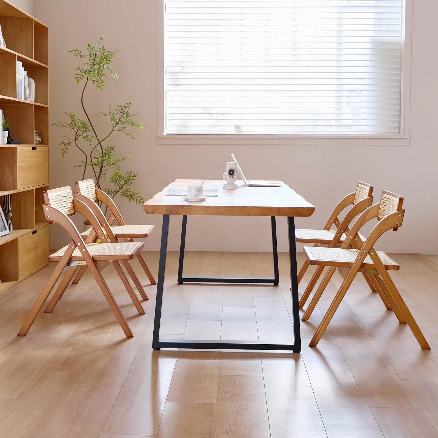 Simple Rattan Dining Chair Set of 2, Foldable Lounge Chair, Suitable for Living Room, Dining Room, Bedroom Desk Office Chair. (Cherry Color Set of 2)