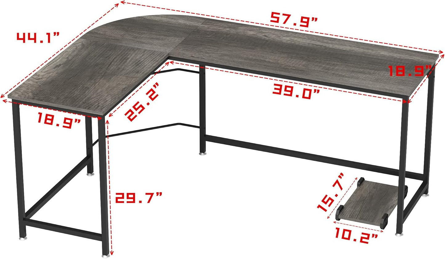 Teraves Reversible L Shaped Desk, 57.9" Gaming Computer Desk, Modern Corner Desks for Home Office Study, Space Saver Workstation Desk, Easy Assembly, Wooden