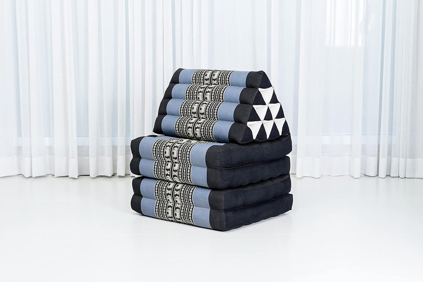 Leewadee Comfortable Japanese Floor Mattress - Thai Floor Bed with Triangle Cushion - Futon Mattress - XL Extra Long Thai Massage Mat, 89 x 20 inches, Blue, Kapok Filling