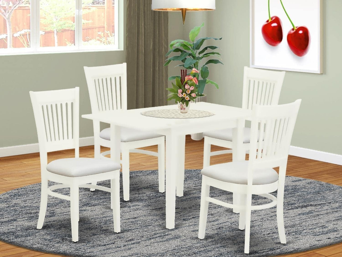 East West Furniture NDVA5-LWH-C 5 Piece Modern Dining Table Set Includes a Rectangle Wooden Table with Dropleaf and 4 Linen Fabric Dining Room Chairs, 30x48 Inch, Linen White