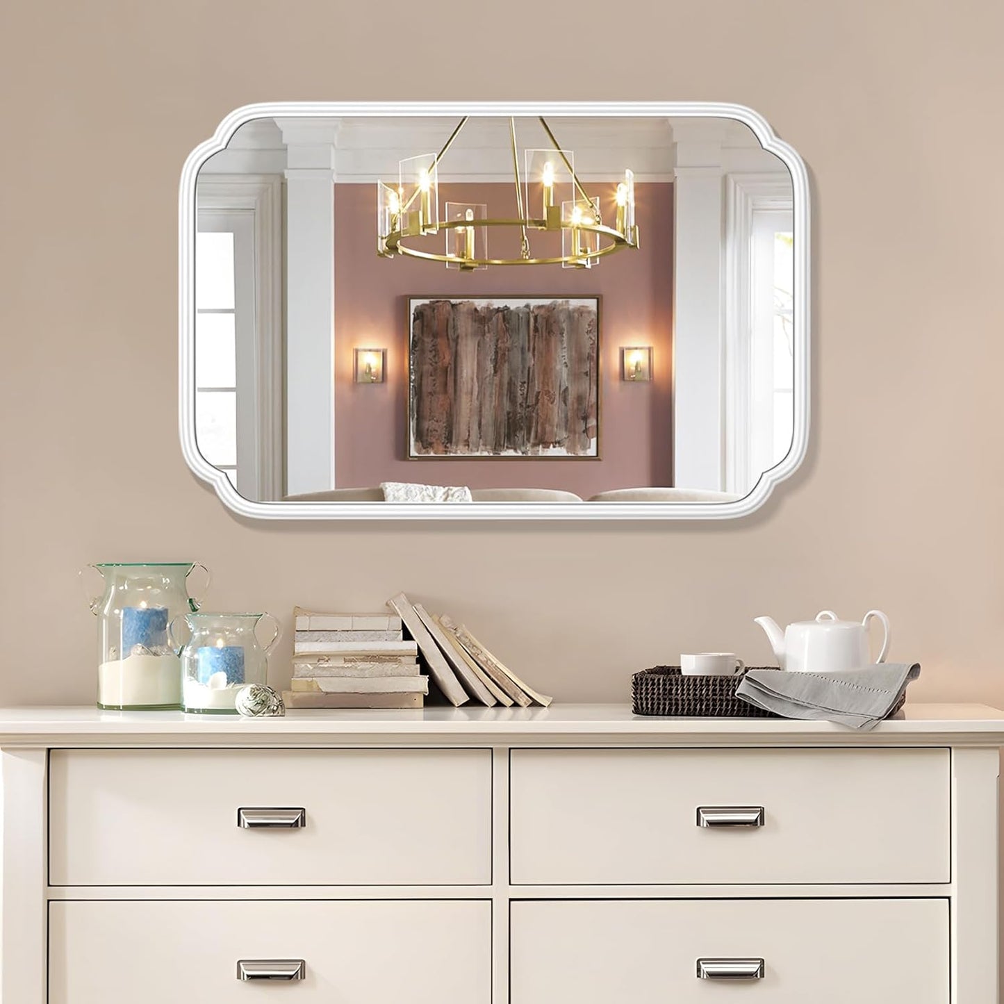 White Bathroom Mirror for Over Sink 24×36 Inch - Multi-Size Durable Iron Frame, Shatterproof Glass, Versatile for Bathroom/Bedroom/Living Room Decor (Horizontal or Vertical Mount)