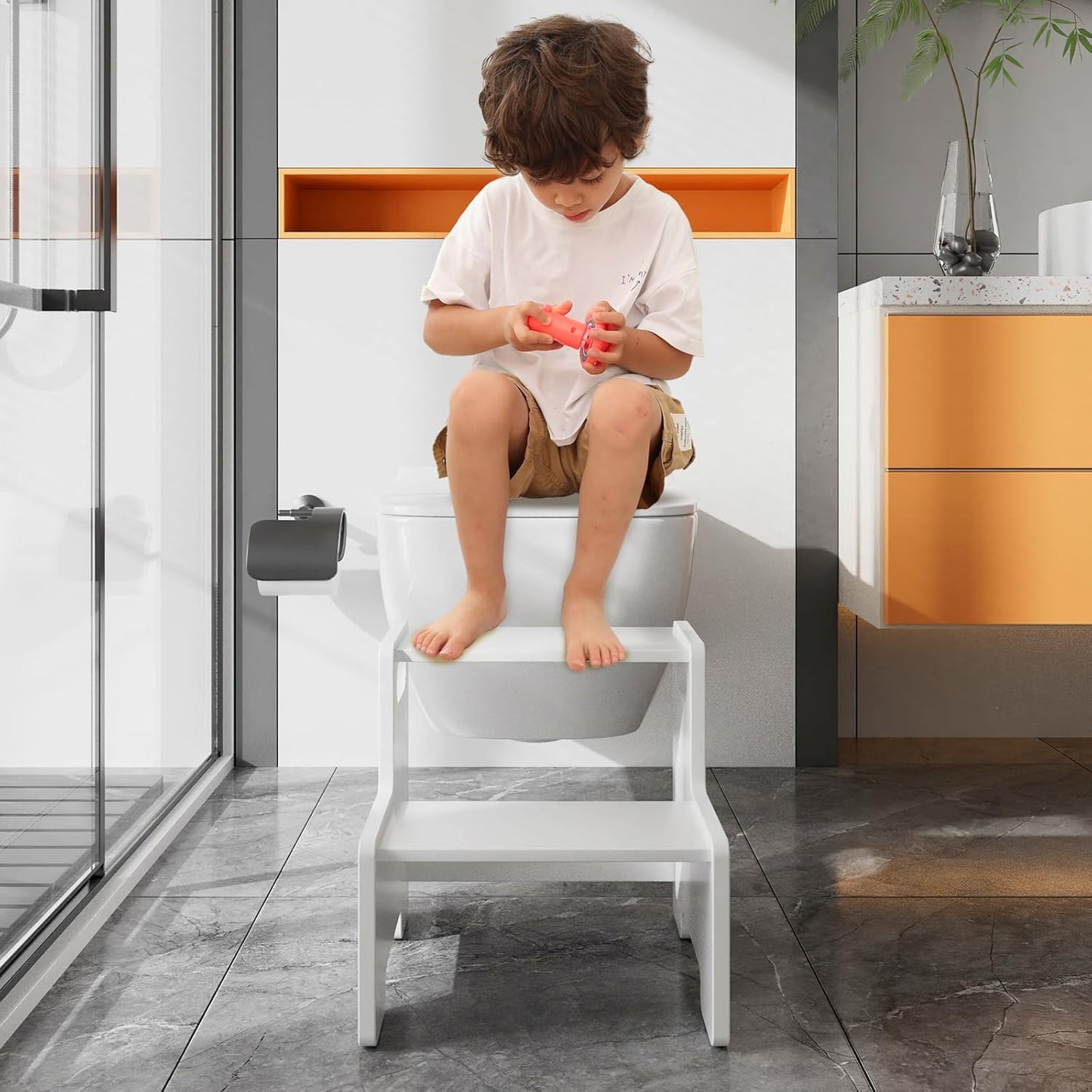 Wooden Step Stool for Kids/Adults,Supports 300 lbs Kids Toddler Stepping Stool for Toilet/Kitchen/Bed,White 2 Packs