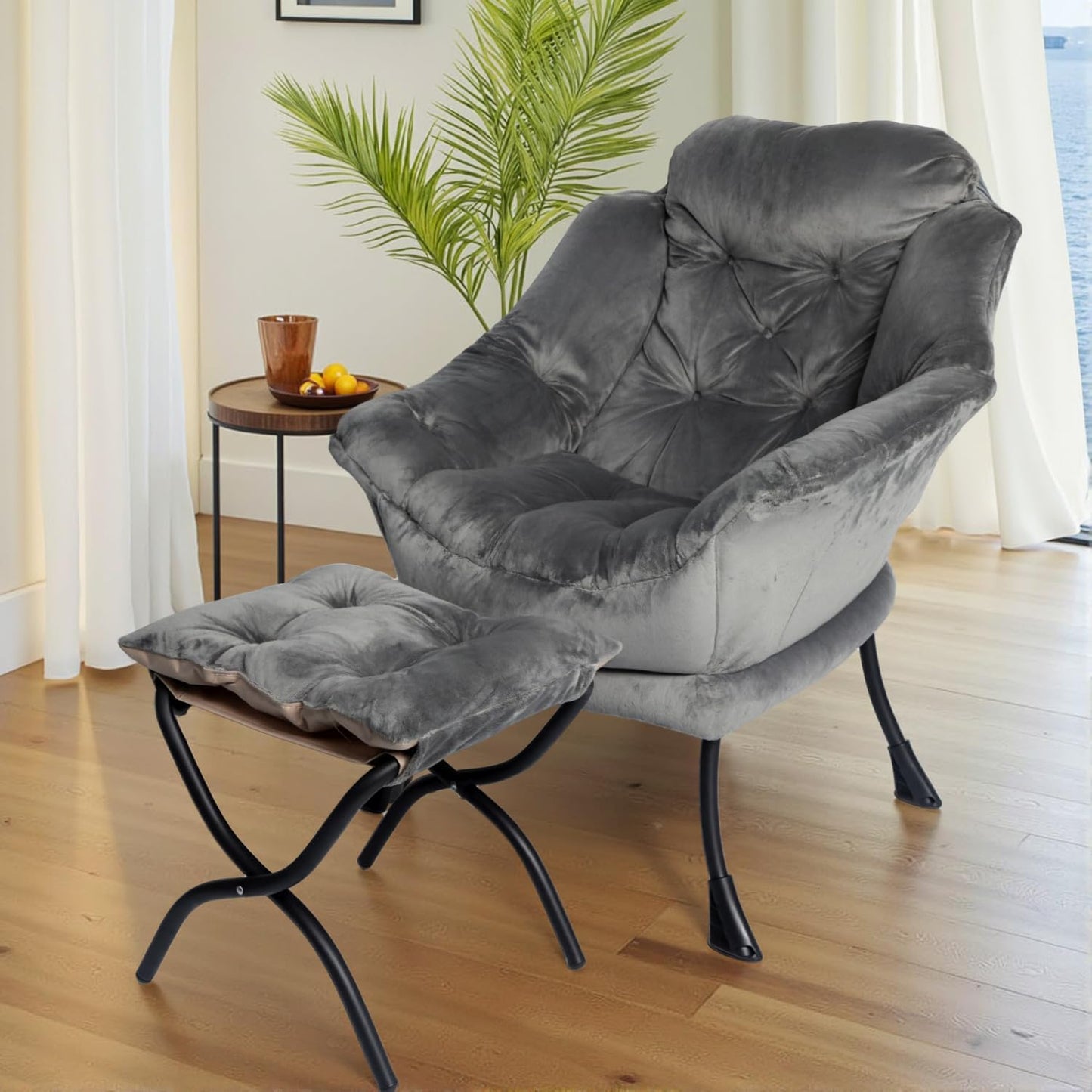 Kokel Lazy Chair with Folding Ottoman,Living Room Chairst (Dark Gray-1118)