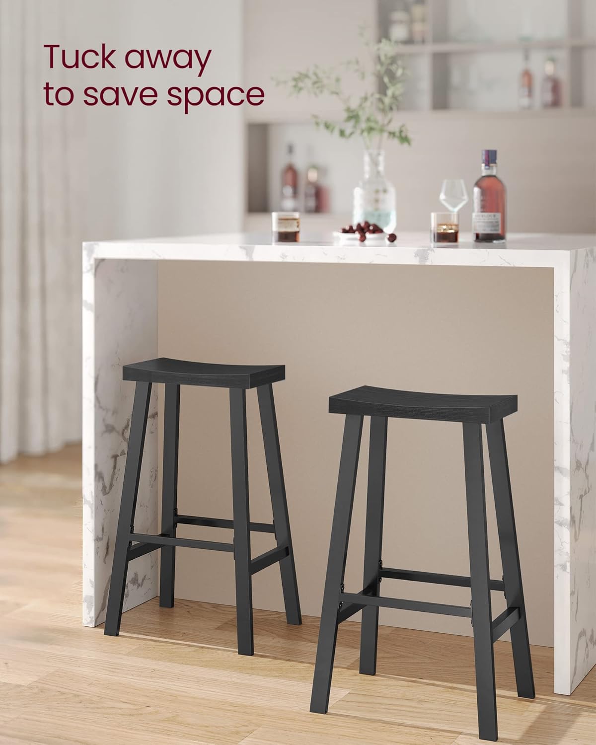 VASAGLE Bar Stools Set of 2, Counter Height Stools, Bar Chairs with Footrest, 29.1 Inches Tall Kitchen Breakfast Stools, Industrial, Living Room Party Room, Black ULBC094B56