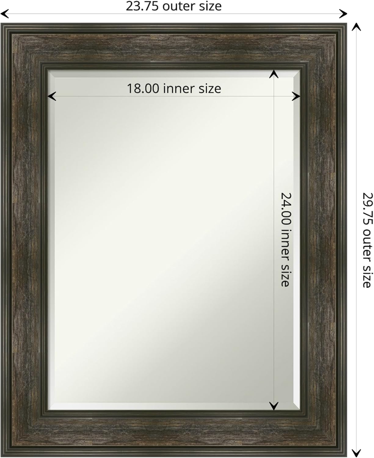 Amanti Art Brown Wall Mirror 30x24 Rail Rustic Char Rectangle Bathroom Mirror for Wall Decor Living Room, Medium Rustic Farmhouse Frame, Hangs Horizonally and Vertically, Bathroom Decor, Beveled Edge