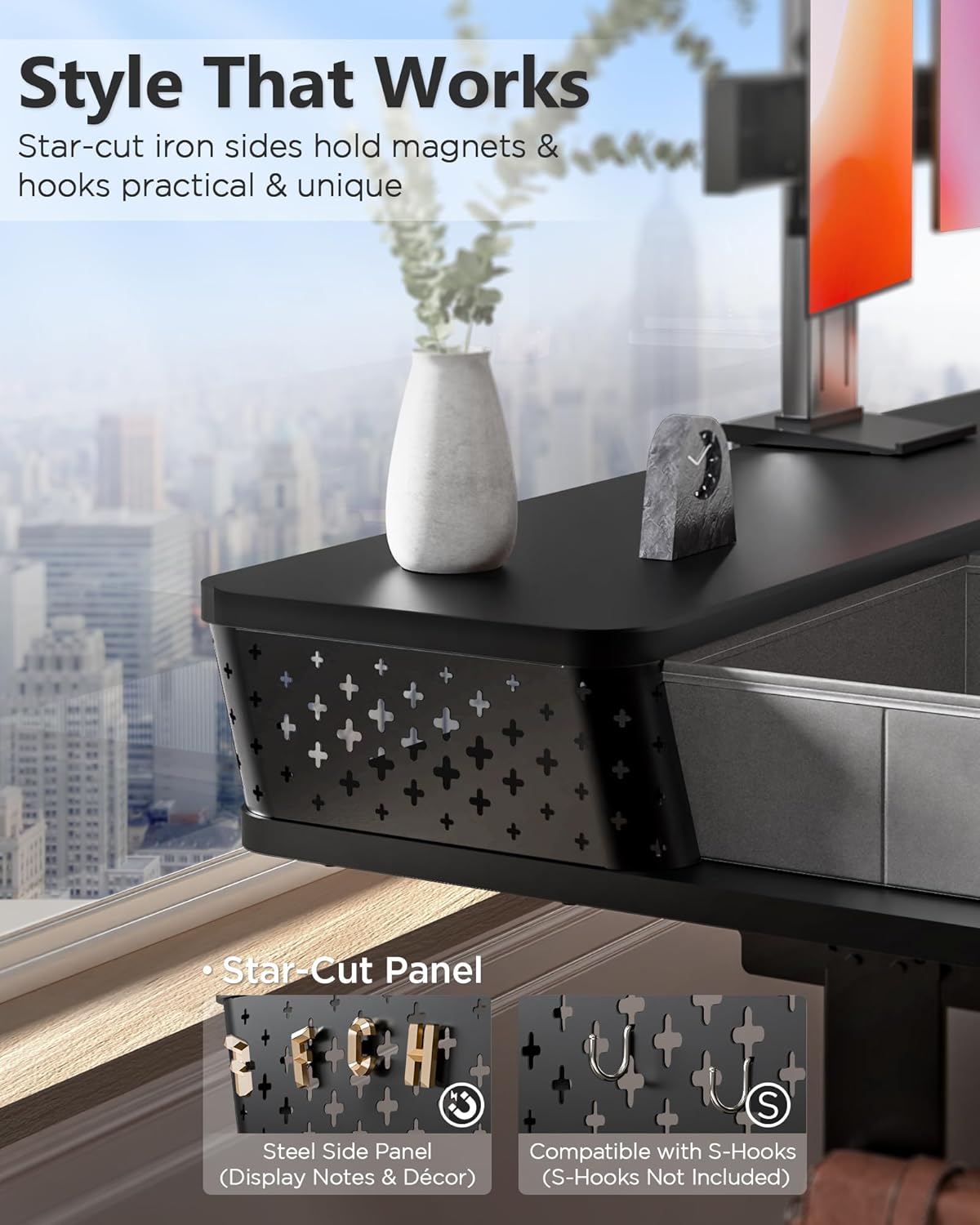 55x24 Inch Standing Desk with Double Drawers, C-Clamp Mount Compatible, Electric Adjustable Height Computer Stand Up Desks, Home Office Sit Stand Table with 3 Preset Heights & 2 Hooks, Black