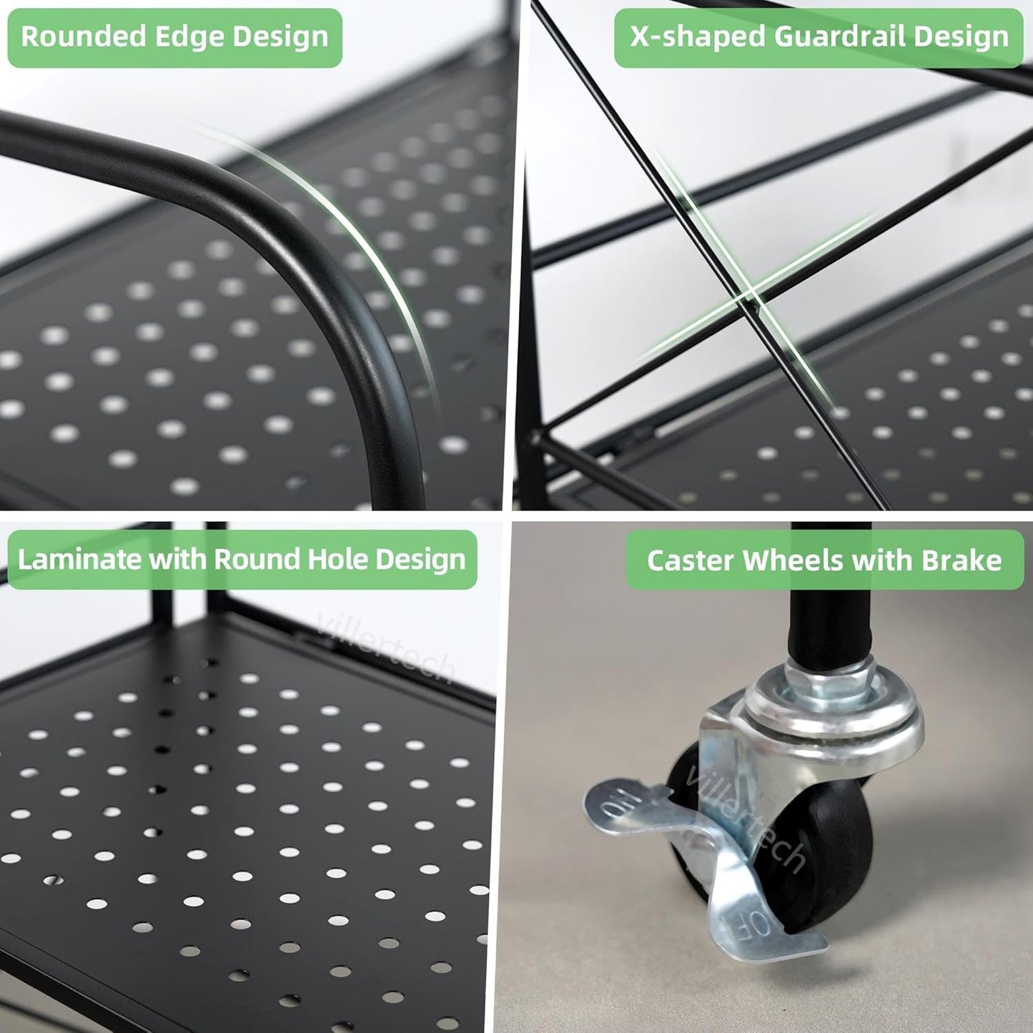 Foldable 4-Tier Metal Shelf with Wheels - Folding Bookshelf Unit for Living Room, Kitchen, Study 12.6" D x 23.6" W x 46.8" H, Matte Black