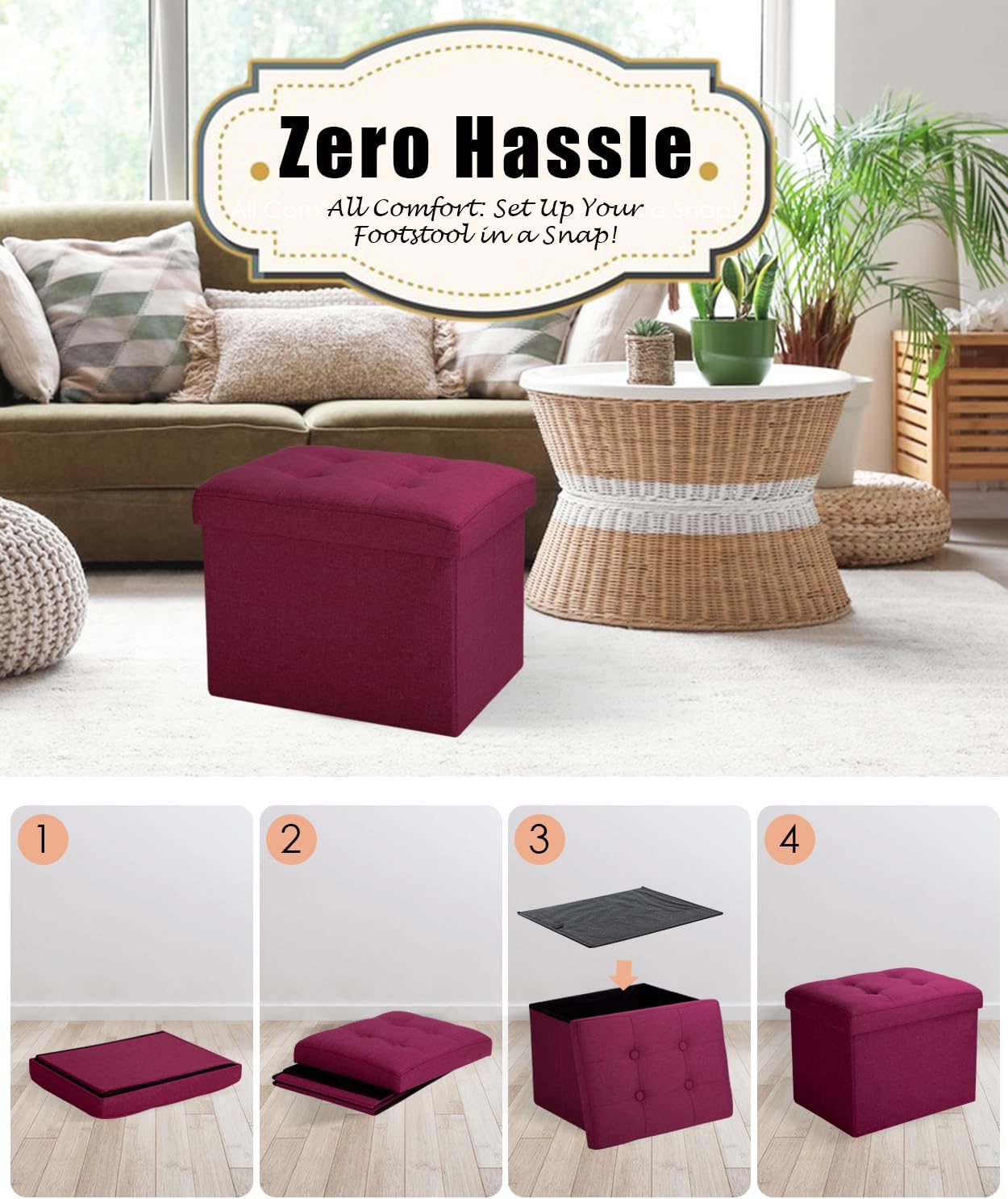 Ottoman Storage Ottoman Foot Rest Stool Foldable Bench with Storage Student Dormitory Bedroom and Entryway 17 X 13 X 13