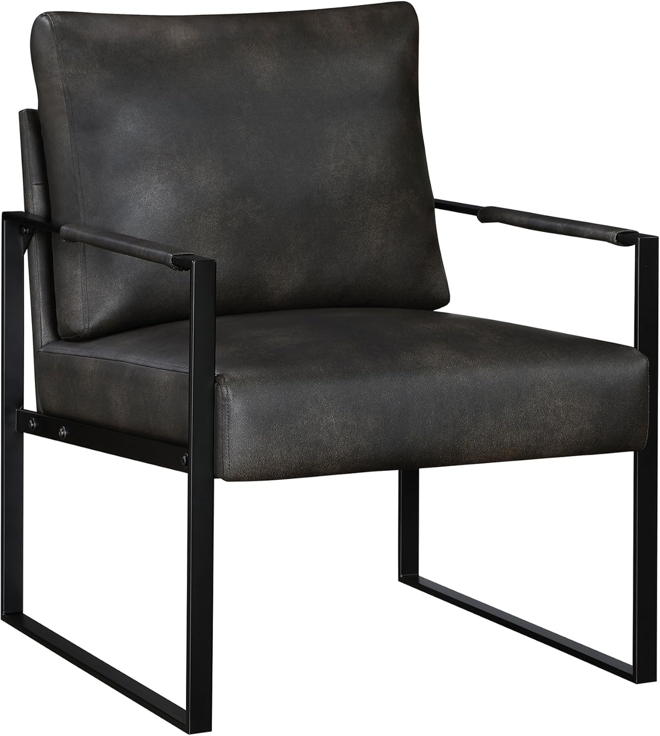 Lexicon Modern Accent Chair, Faux Leather Upholstered Living Room Chair With Wrapped Armrests, Arm Chair With Black Metal Frame,Comfy Single Chair For Living Room/Bedroom/Reading Room/Office,Dark Grey
