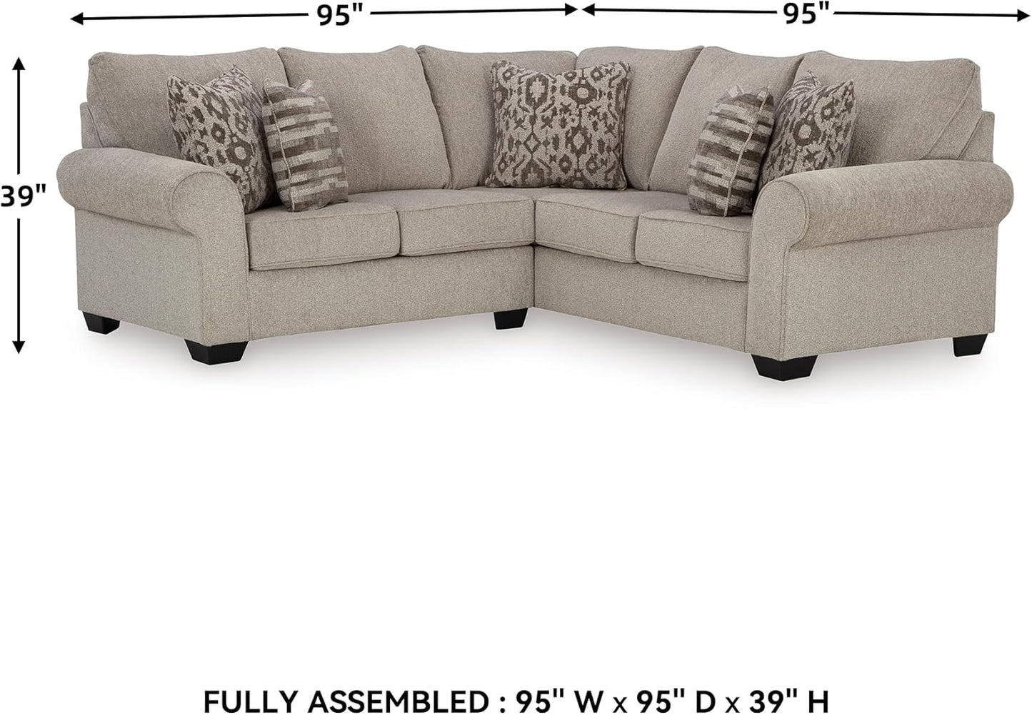 Signature Design by Ashley Claireah Casual L-Shaped 2-Piece Sectional with Loose Seat Cushions and 5 Accent Pillows, Beige