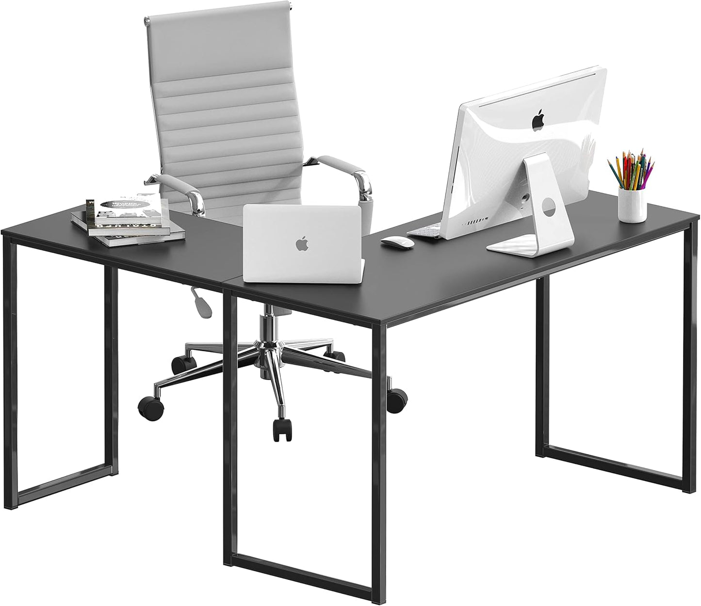 SHW Mission 48 x 48 Inches L-Shape Home Office Computer Desk, Black