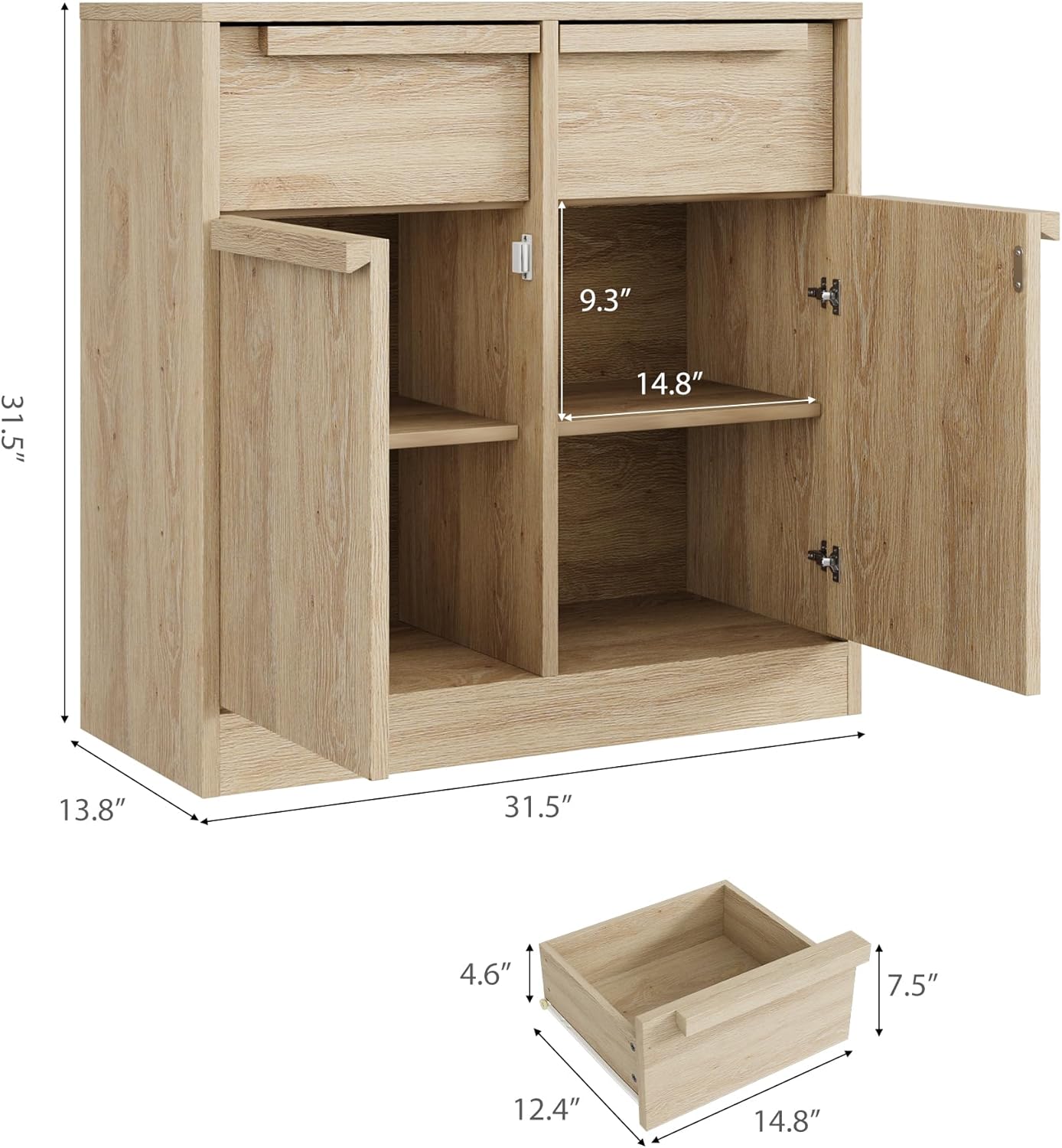 GarveeHome Sideboard Buffet Cabinet with 2 Drawers, 31.5" Large Coffee Cabinet with Storage, Modern Storage Buffet Table for Kitchen Dining Room, Living Room (Pear Wood, 2 Doors & 2 Drawers)