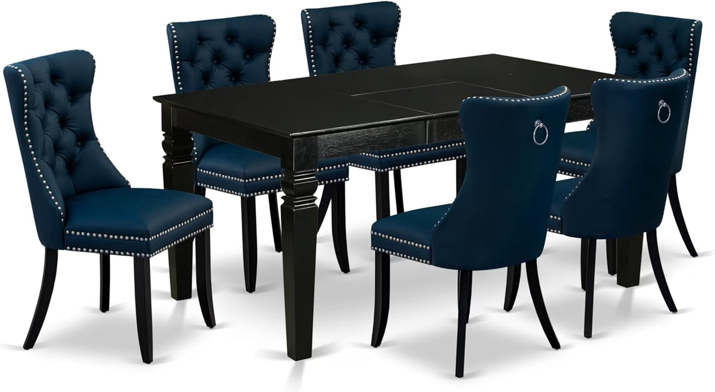 East West Furniture WEDA7-BLK-29 7 Piece Dining Table Set Includes a Rectangle Kitchen Table with Butterfly Leaf and 6 Polyester Fabric Padded Chairs, 42x60 Inch, Black